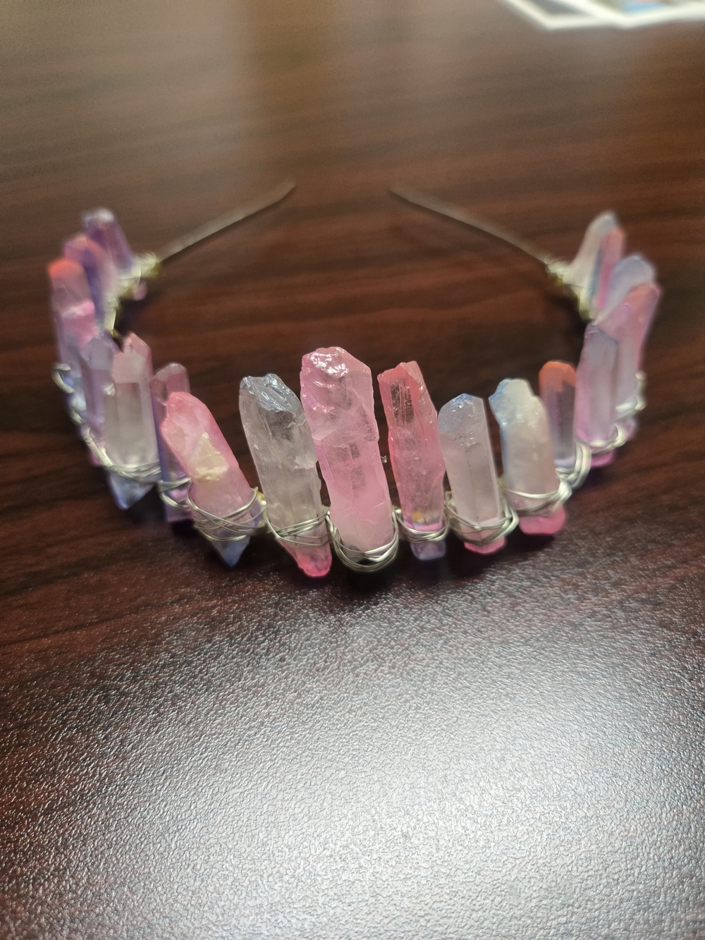 Raw Pink & Purple Crystal Quartz Point Wire-Wrapped Headband